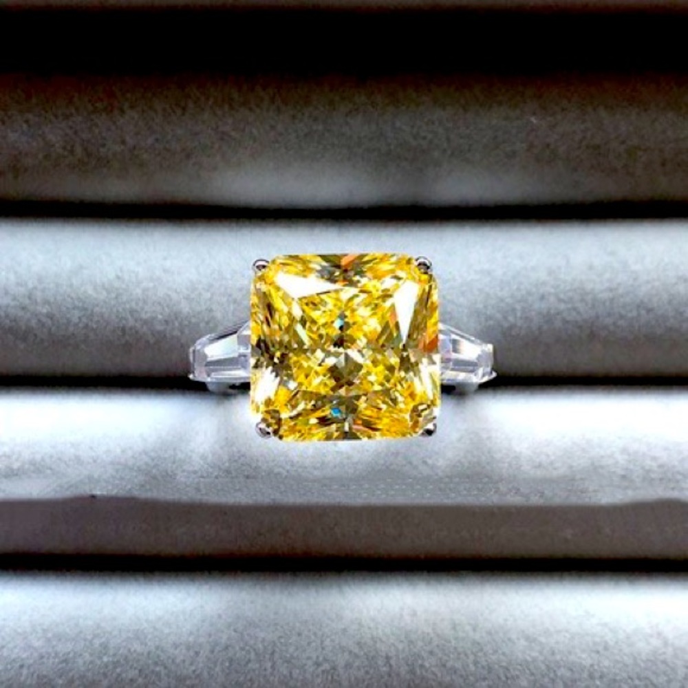 Stunning Yellow Rhinestone Square Adjustable Ring